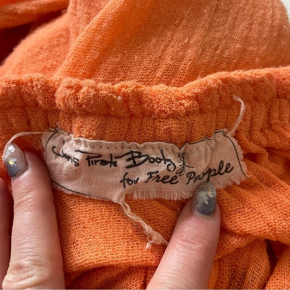 Free People Jen's Pirate Booty Cotton Orange Gauze Boho Off Shoulder Dress P/S - Picture 8 of 11